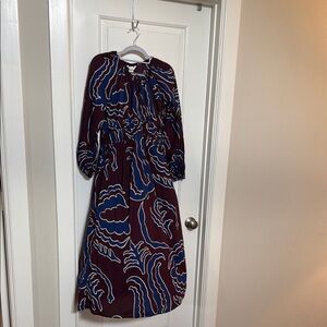 H&M Burgundy and Navy Patterned Dress